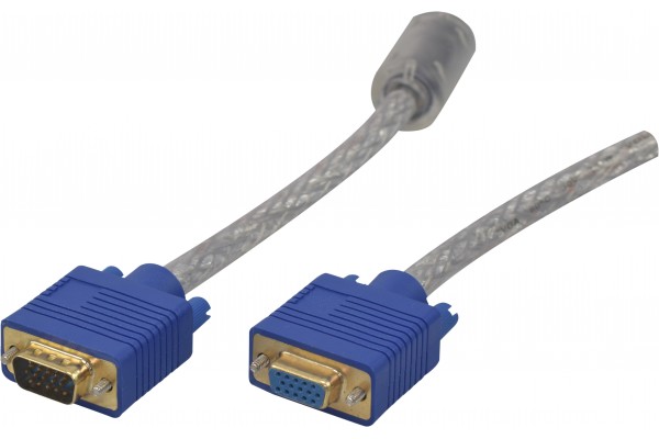 SVGA HD15 male/ female cord translucent + gold- 5 m
