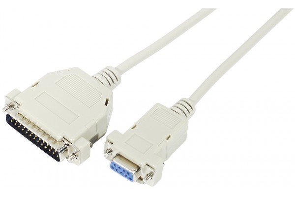 DB9 female to DB25 male serial null modem cord- 1.80 m