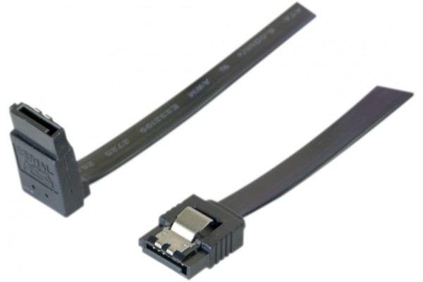 6Gbps Slim SATA Cable Angled Up+metal latch Black- 50 cm