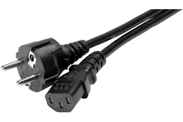 PC power cord straight 2P+GND Black- 3 m
