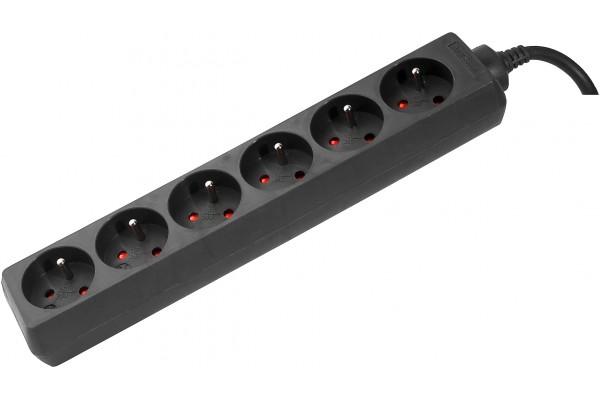 Power Strip 6 Outlets without Switch Black- 4 m