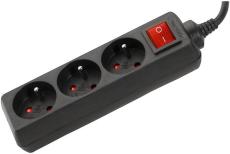 Power Strip 3 Outlets with Switch Black- 1,5 m