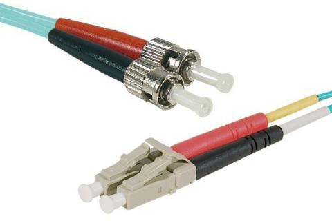 LC-UPC/ST-UPC duplex HD multi OM3 50/125 Fiber patch cable aqua blue - 10 m