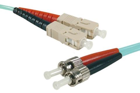 ST-UPC/SC-UPC duplex HD multi OM3 50/125 Fiber patch cable aqua blue - 10 m